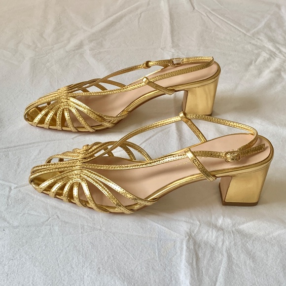 Loeffler Randall Priscilla Leather Heels Gold 7 - Picture 2 of 13